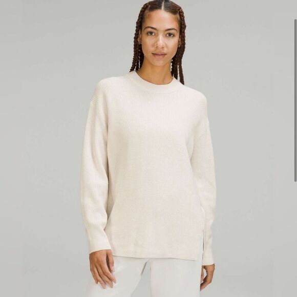 Lululemon Merino Wool Blend Rib Crewneck Sweater White Opal Oversized - Picture 1 of 10